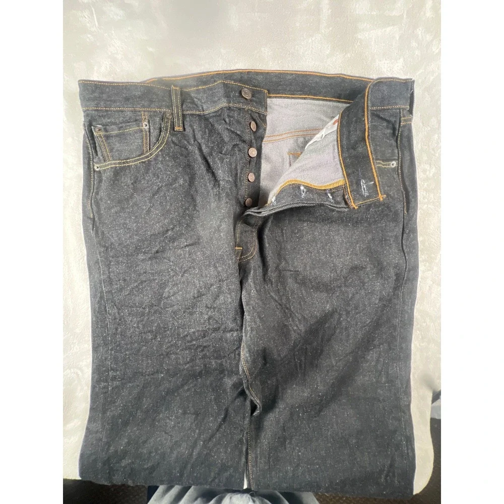 Levis 501 Original Fit Mens Dark Wash Indigo Denim Jeans W44 L32 Button Fly